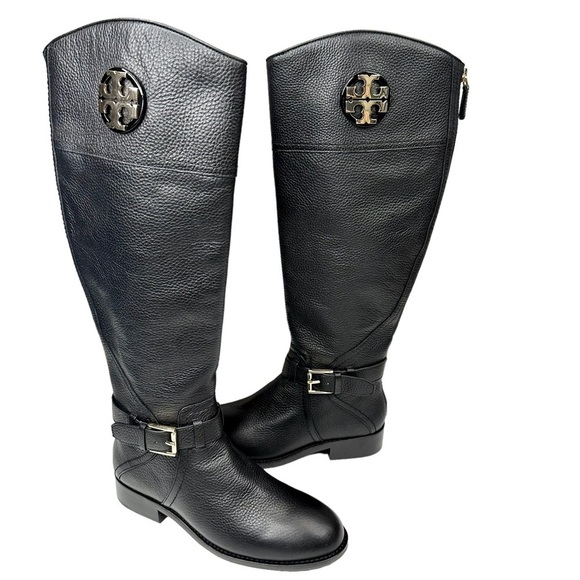 TORY BURCH Adeline 20mm Tumbled Leather Tall Riding Boots - Picture 3 of 7